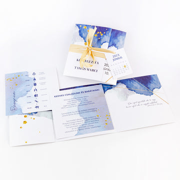 "Kék márvány" naptáras esküvői meghívó