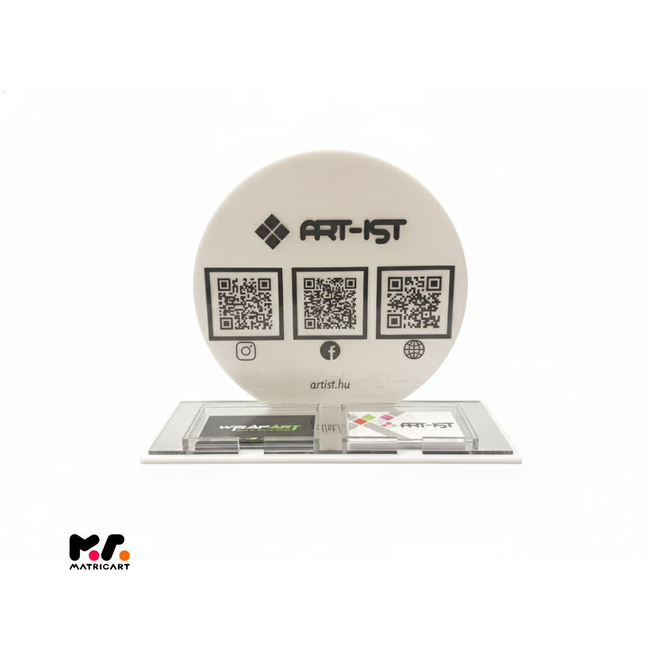 Egyedi Prémium Social Media Plexi Tábla QR-kódokkal, kártyatartóval