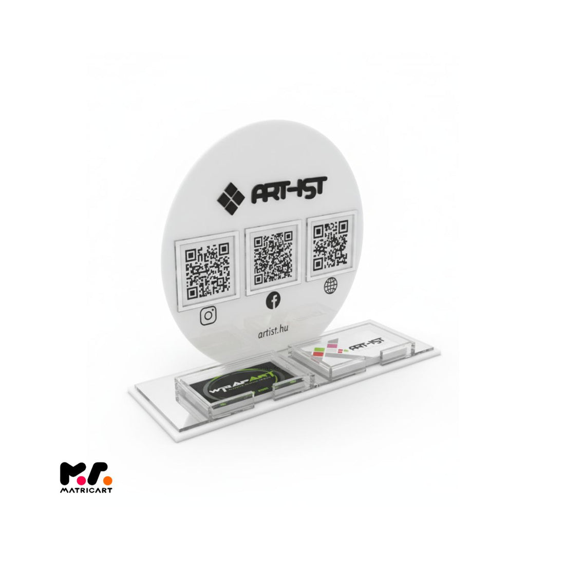 Egyedi Prémium Social Media Plexi Tábla QR-kódokkal, kártyatartóval