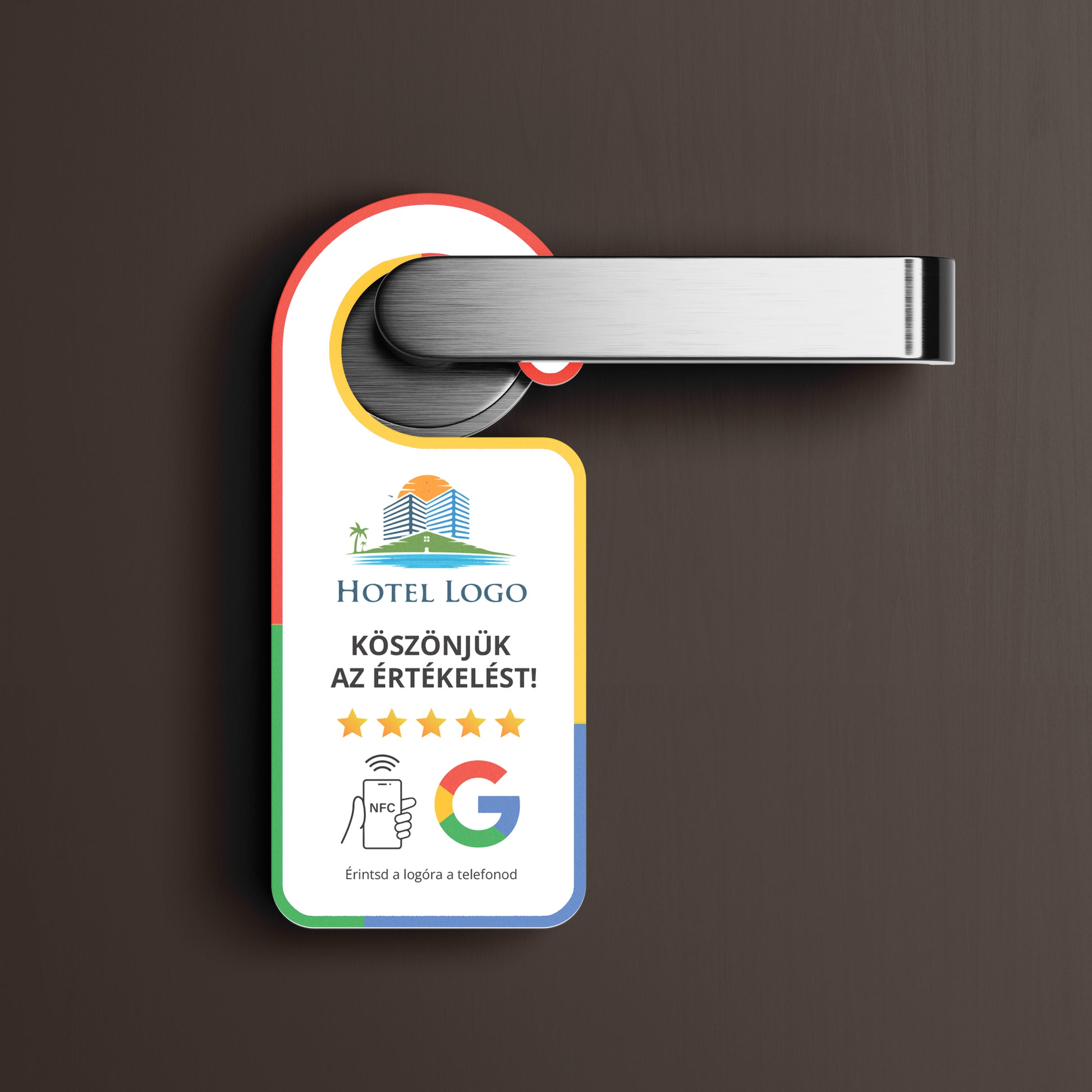 Google Értékelésgyűjtő ajtókilincs akasztó NFC-vel és egyedi logóval