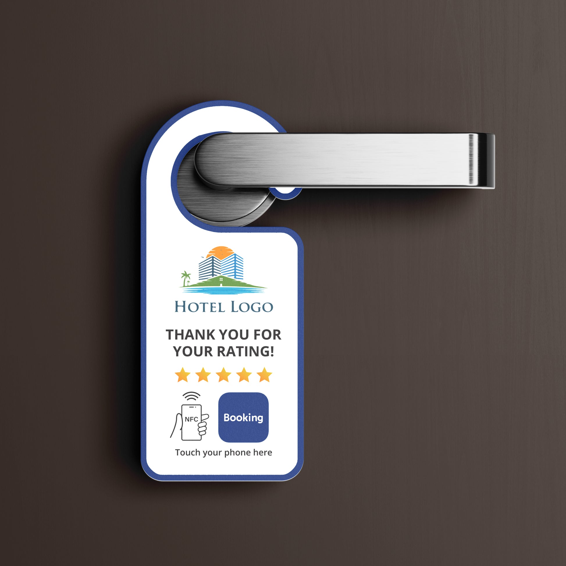 Booking Értékelésgyűjtő ajtókilincs akasztó NFC-vel és egyedi logóval