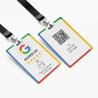 Google Értékelésgyűjtő nyakba akasztható névjegykártya NFC-vel és QR kóddal - angol nyelvű
