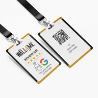 Google Értékelésgyűjtő nyakba akasztható névjegykártya NFC-vel, QR kóddal és egyedi logóval - magyar nyelvű