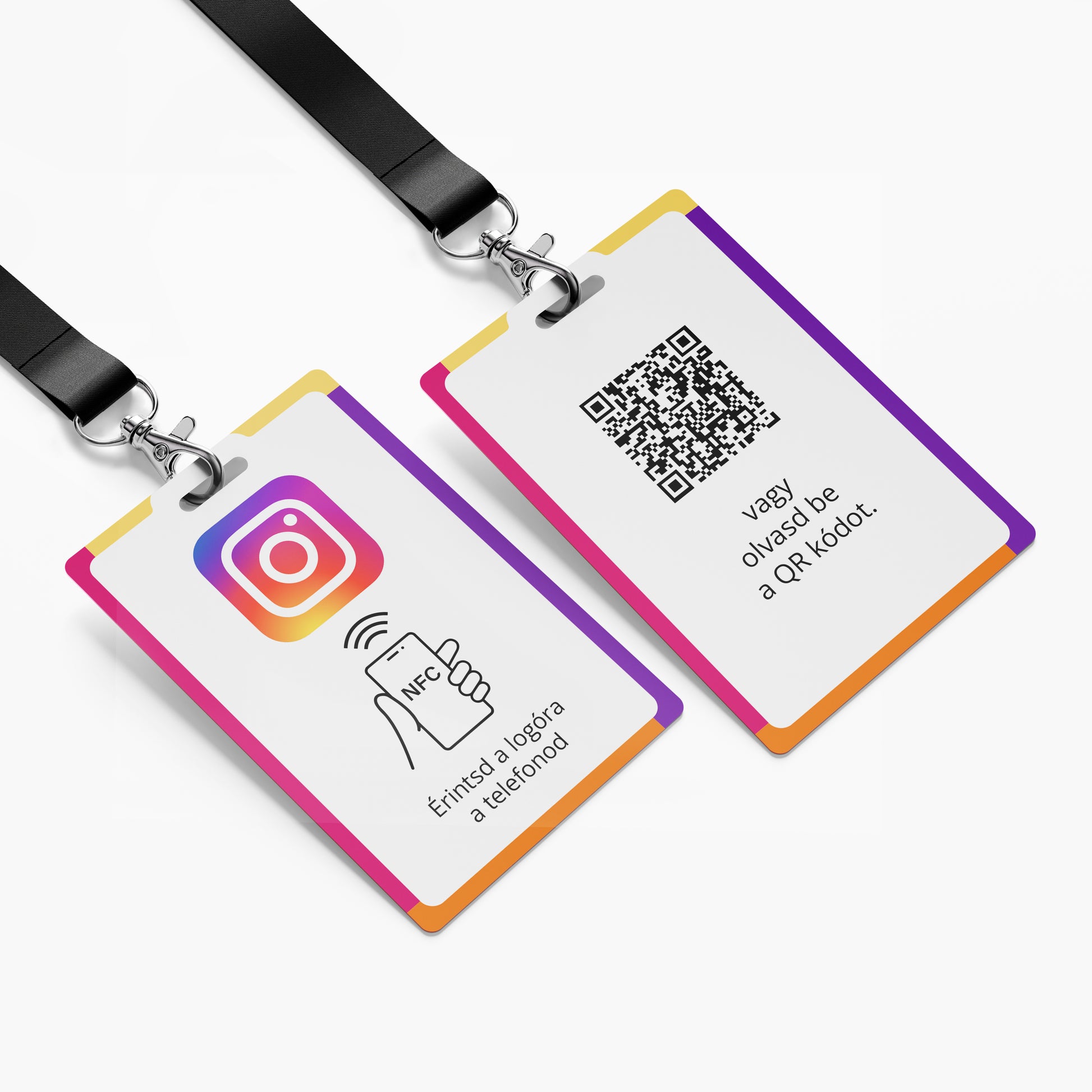 Instagram Követőgyűjtő nyakba akasztható névjegykártya NFC-vel és QR kóddal - magyar nyelvű