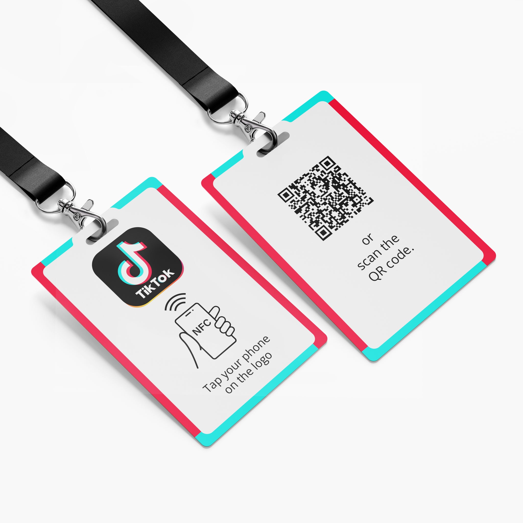 TikTok Követőgyűjtő nyakba akasztható névjegykártya NFC-vel és QR kóddal - angol nyelvű
