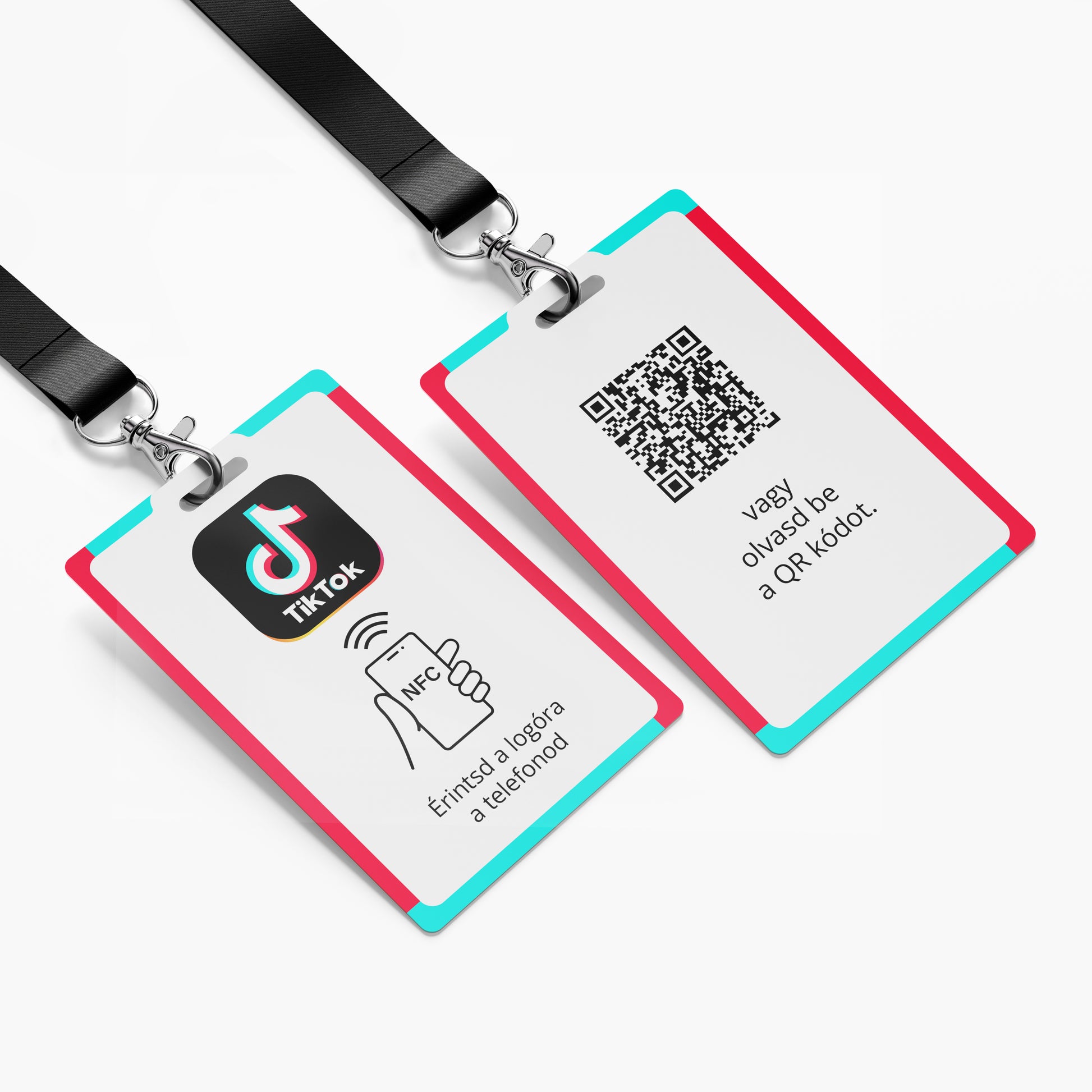 TikTok Követőgyűjtő nyakba akasztható névjegykártya NFC-vel és QR kóddal - magyar nyelvű