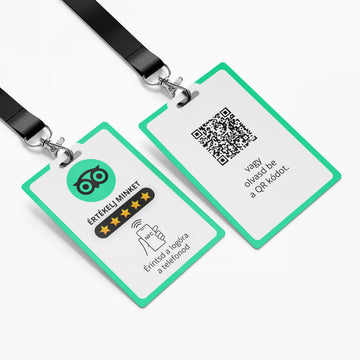 Tripadvisor Értékelésgyűjtő nyakba akasztható névjegykártya NFC-vel és QR kóddal - magyar nyelvű