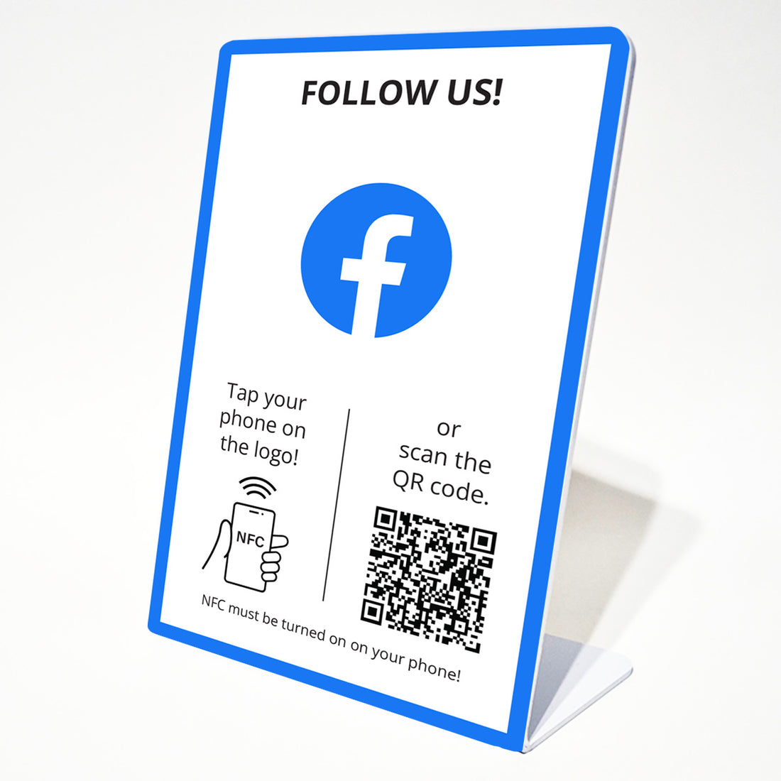 Facebook Követőgyűjtő állvány NFC-vel és QR kód leolvasóval - angol nyelvű