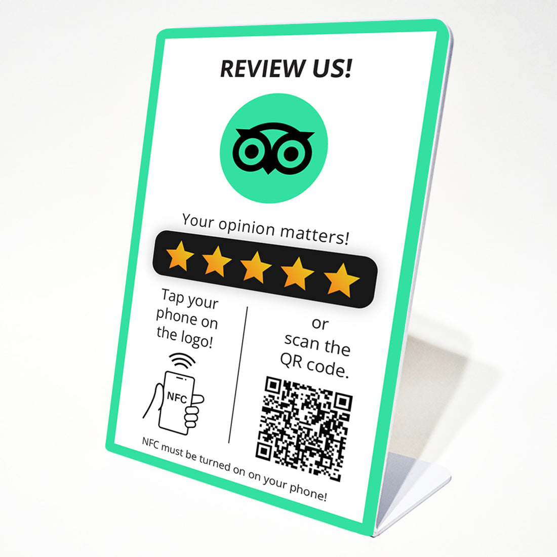 Tripadvisor Értékelésgyűjtő állvány NFC-vel és QR kód leolvasóval - angol nyelvű
