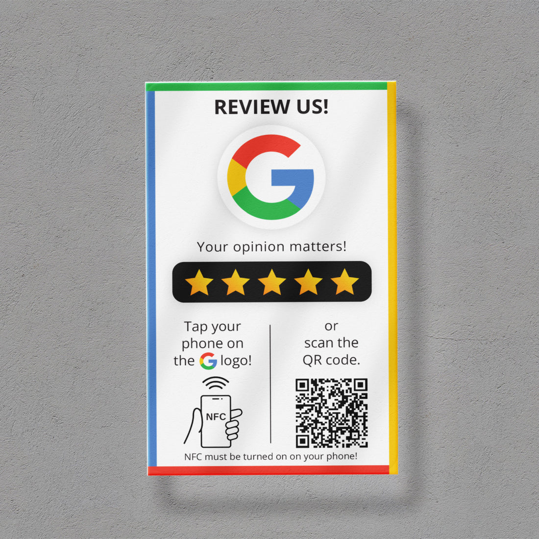 Google Értékelésgyűjtő tábla NFC-vel és QR  kód leolvasóval - angol nyelvű