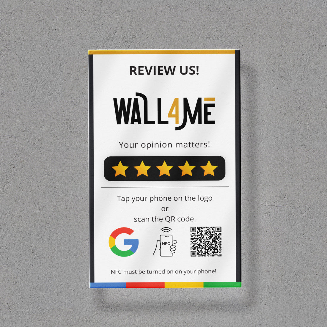 Google Értékelésgyűjtő tábla NFC-vel és QR kód leolvasóval, egyedi logóval - angol nyelvű