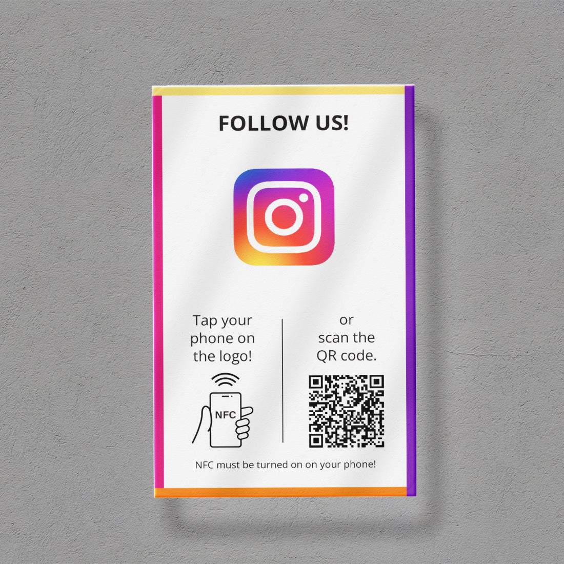 Instagram Követőgyűjtő tábla NFC-vel és QR kód leolvasóval - angol nyelvű